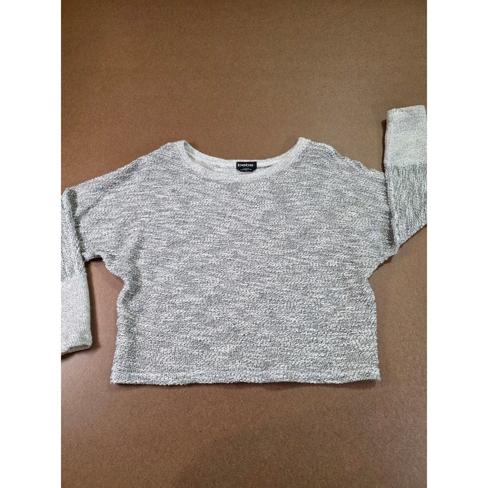 Bebe Womens Grey Marled Knit Batwing Sleeve Cropped Pullover Sweater Small Pet